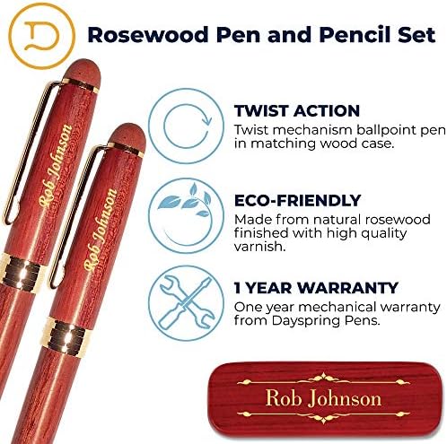עטים של Dayspring | עט עט ועיפרון בהתאמה אישית של Deluxe Rosewood עם מארז עט עץ פרימיום. מתנת עץ חקוקה לגברים או לנשים. נשלח במהירות ביום